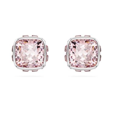 Orecchini a lobo Birthstone, Taglio squadrato, Giugno, Rosa, Placcato rodio - Swarovski, 5660799