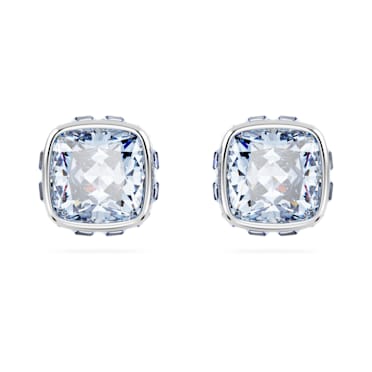 ต่างหูเม็ดเดี่ยว Birthstone, เจียระไนทรงสี่เหลี่ยมจัตุรัส, มีนาคม, น้ำเงิน, เคลือบโรเดียม - Swarovski, 5660800