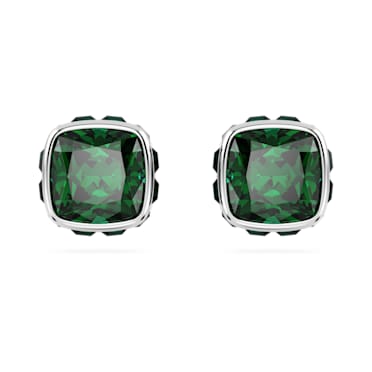 Birthstone ต่างหูเม็ดเดี่ยว, เจียระไนทรงสี่เหลี่ยมจัตุรัส, พฤษภาคม, เขียว, เคลือบโรเดียม - Swarovski, 5660801
