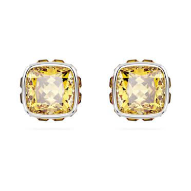 ต่างหูเม็ดเดี่ยว Birthstone, เจียระไนทรงสี่เหลี่ยมจัตุรัส, พฤศจิกายน, เหลือง, เคลือบโรเดียม - Swarovski, 5660802