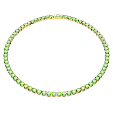 สร้อยคอ Matrix Tennis, เจียระไนทรงกลม, ขนาดกลาง, เขียว, เคลือบโทนสีทอง - Swarovski, 5661189