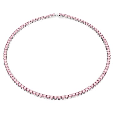 Matrix Tennis necklace, Round cut, Small, Pink, Rhodium plated - Swarovski, 5661193