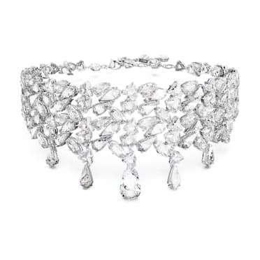 โชคเกอร์ Mesmera, ผสมผสานเหลี่ยมเจียระไนหลายหลายรูปแบบ, ขาว, เคลือบโรเดียม - Swarovski, 5661523