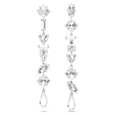 Mesmera 드롭 이어링, 비대칭 디자인, 믹스 컷, 롱, 화이트, 로듐 플래팅 - Swarovski, 5661687