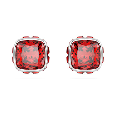 Birthstone stud earrings, Square cut, July, Red, Rhodium plated - Swarovski, 5661959