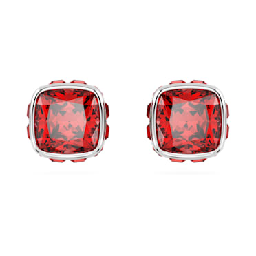 Brincos stud Birthstone, Lapidação quadrada, Julho, Vermelhas, Lacado a ródio - Swarovski, 5661959