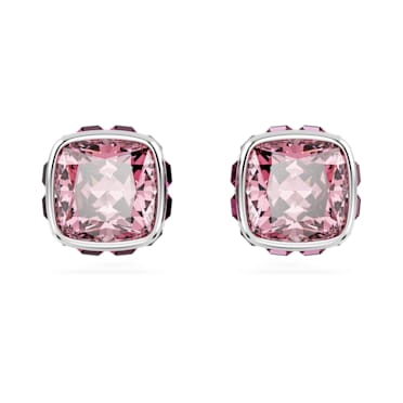 ต่างหูเม็ดเดี่ยว Birthstone, เจียระไนทรงสี่เหลี่ยมจัตุรัส, ตุลาคม, ชมพู, เคลือบโรเดียม - Swarovski, 5661960