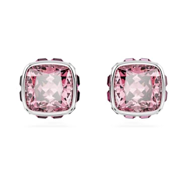 Birthstone stud earrings, Square cut, October, Pink, Rhodium plated - Swarovski, 5661960