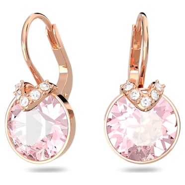 Bella V drop earrings, Round cut, Pink, Rose gold-tone plated - Swarovski, 5662114