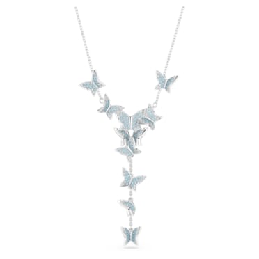 Idyllia Lilia Y necklace, Butterfly, Blue, Rhodium plated - Swarovski, 5662179