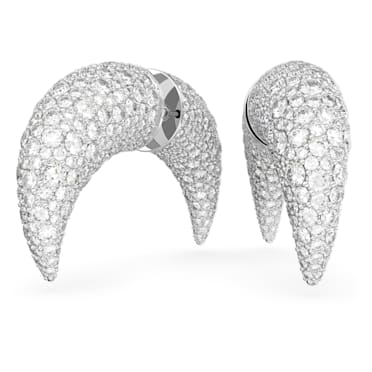 Luna stud earrings, Moon, Larges, White, Rhodium plated - Swarovski, 5662285