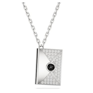 Letra necklace, Love letter, White, Rhodium plated - Swarovski, 5662873