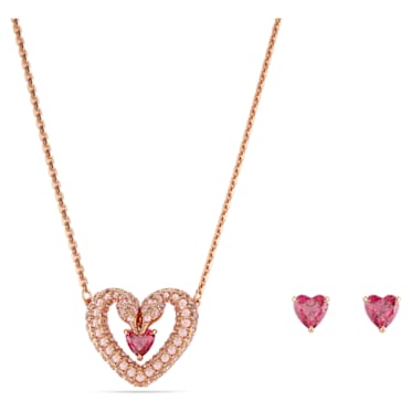 Una set, Heart, Pink, Rose gold-tone plated - Swarovski, 5662884