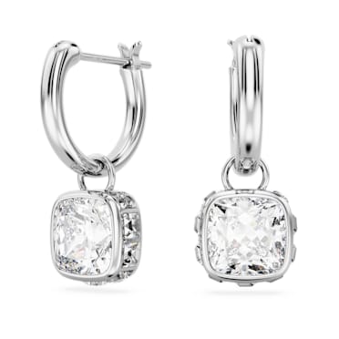 Chroma drop earrings, Square cut, White, Rhodium plated - Swarovski, 5662919