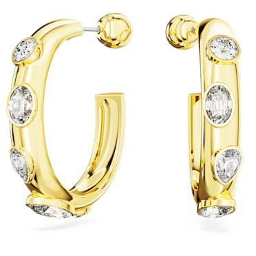 Dextera hoop earrings, Mixed cuts, White, Gold-tone plated - Swarovski, 5663261