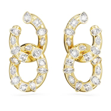 Dextera hoop earrings, Mixed cuts, Interlocking loop, White, Gold-tone plated - Swarovski, 5663263