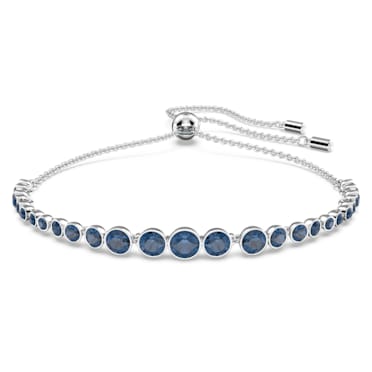 Emily armband, Verschillende ronde slijpvormen, Blauw, Rodium toplaag - Swarovski, 5663394