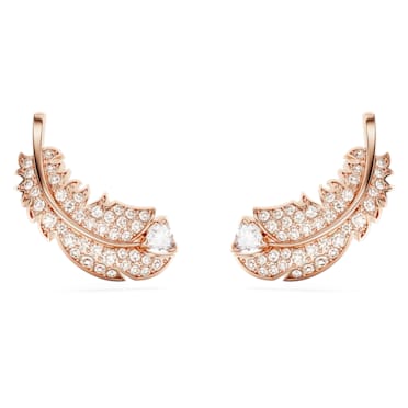 Idyllia Ohrstecker, Feder, Weiß, Roségold-Legierungsschicht - Swarovski, 5663490
