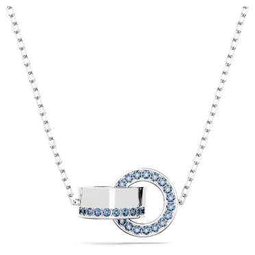 Dextera pendant, Interlocking loop, Blue, Rhodium plated - Swarovski, 5663504