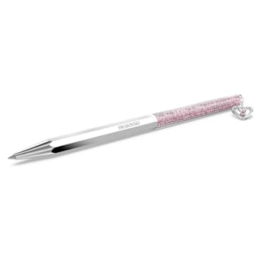 Ballpoint pen, Heart, Pink, Chrome plated - Swarovski, 5664113