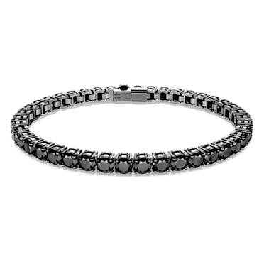 Matrix Tennis bracelet, Round cut, Black, Ruthenium plated - Swarovski, 5664196