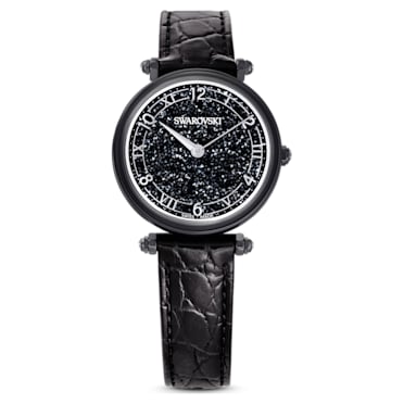 Ρολόι Crystalline Wonder, Eλβετικής κατασκευής, Δερμάτινο λουράκι, Μαύρο, Μαύρο φινίρισμα - Swarovski, 5664311