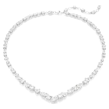 สร้อยคอ Mesmera, ผสมผสานเหลี่ยมเจียระไนหลายหลายรูปแบบ, ขาว, เคลือบโรเดียม - Swarovski, 5665242