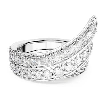 Hyperbola 칵테일 링, 믹스 컷, 더블 밴드, 화이트, 로듐 플래팅 - Swarovski, 5665346