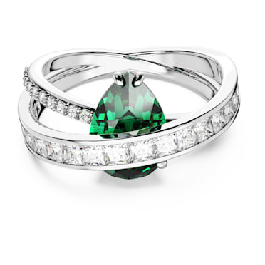 Koktejlový prsten Hyperbola, Uhlíkově neutrální kameny zirconia, Různé výbrusy, Dvojité pruhy, Zelená, Pokoveno rhodiem - Swarovski, 5665360