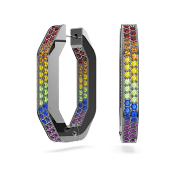 Anneaux d'oreilles Dextera, Forme octogonale, Multicolores, Métal plaqué ruthénium - Swarovski, 5665430