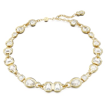 Dextera necklace, Mixed cuts, White, Gold-tone plated - Swarovski, 5665497
