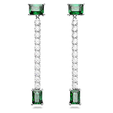 Matrix 水滴形耳環, 混合式切割, 綠色, 鍍白金色 - Swarovski, 5665786