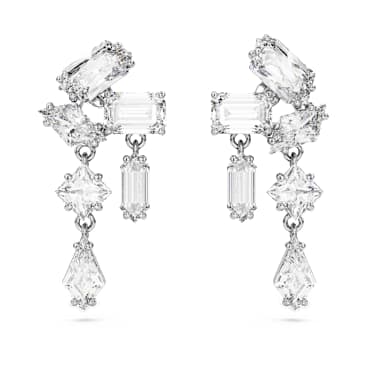 Mesmera 水滴形耳環, 混合式切割, 白色, 鍍白金色 - Swarovski, 5665825