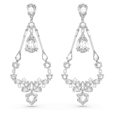 Mesmera clip earrings, Mixed cuts, Chandelier, White, Rhodium plated - Swarovski, 5665827