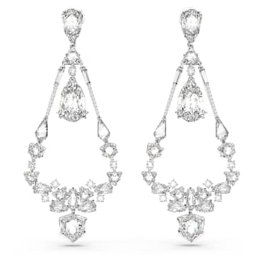 Mesmera Ohrclips, Verschiedene Schliffe, Chandelier, Lang, Weiß, Rhodiniert - Swarovski, 5665827