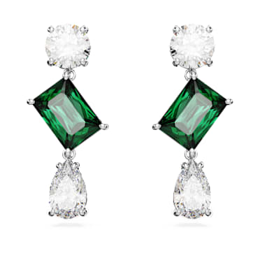 Mesmera 드롭 이어링, 믹스 컷, 그린, 로듐 플래팅 - Swarovski, 5665878