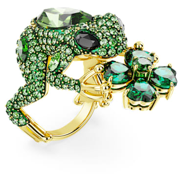 แหวนค็อกเทล Idyllia, กบ, เขียว, เคลือบโทนสีทอง - Swarovski, 5666135