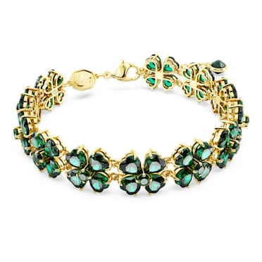Idyllia bracelet, Mixed cuts, Multiple clover, Green, Gold-tone plated - Swarovski, 5666137
