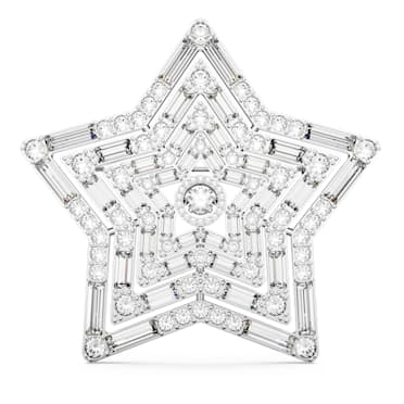 Stella brooch, Star, Large, White, Rhodium plated - Swarovski, 5666149