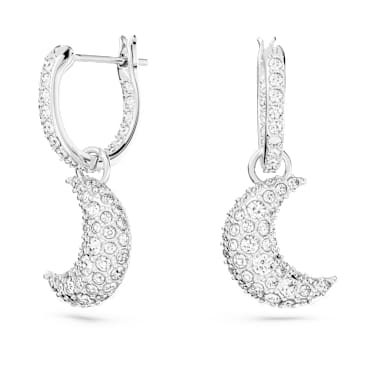 Luna ต่างหูทรงหยดน้ำ, พระจันทร์, ขาว, เคลือบโรเดียม - Swarovski, 5666157