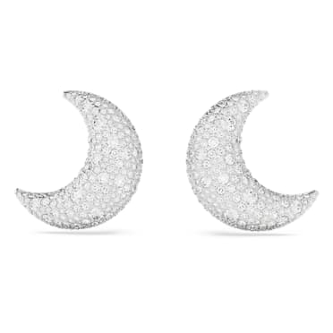 Boucles d'oreilles clip Luna, Lune, Blanches, Métal rhodié - Swarovski, 5666158