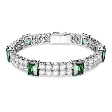 Matrix Tennis 手鏈, 混合式切割, 綠色, 鍍白金色 - Swarovski, 5666163