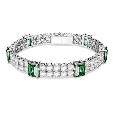 Matrix Tennis armband, Verschillende slijpvormen, Groen, Rodium toplaag - Swarovski, 5666163