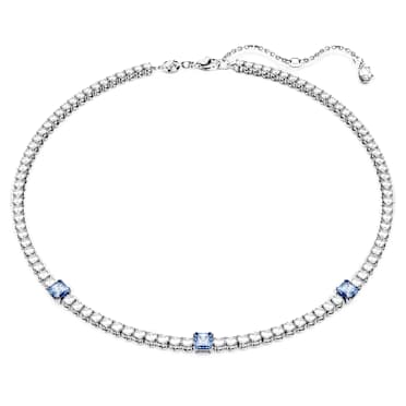 Matrix Tennis 項鏈, 混合式切割, 藍色, 鍍白金色 - Swarovski, 5666167