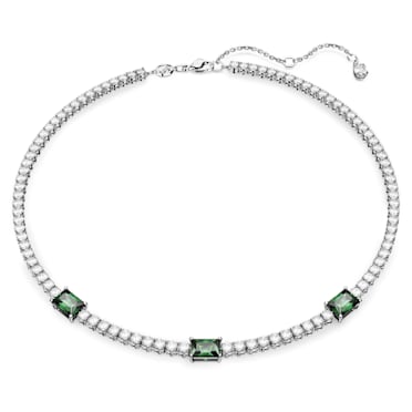 Matrix Tennis necklace, Mixed cuts, Green, Rhodium plated - Swarovski, 5666168