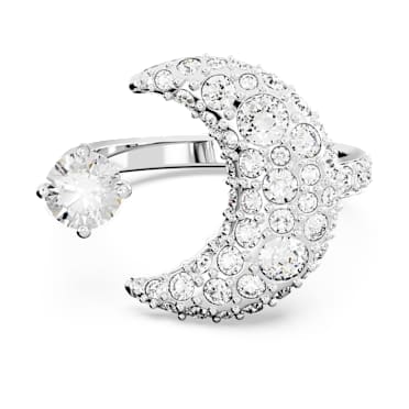 แหวนเปิด Sublima, พระจันทร์, ขาว, เคลือบโรเดียม - Swarovski, 5666176