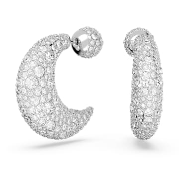 Luna drop earrings, Moon, White, Rhodium plated - Swarovski, 5666179