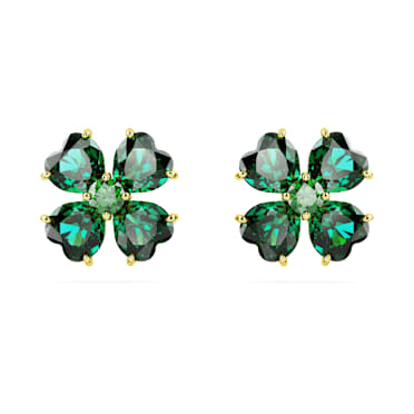 Idyllia ต่างหูเม็ดเดี่ยว, ใบโคลเวอร์, เขียว, ตกแต่งผิวด้วยทองคำ 18K - Swarovski, 5666236
