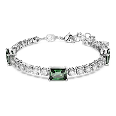 Matrix Tennis bracelet, Mixed cuts, Green, Rhodium plated - Swarovski, 5666422