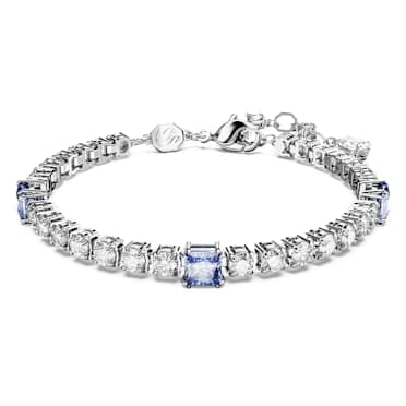 Pulsera Matrix Tennis, Tallas mixtas, Azul, Baño de rodio - Swarovski, 5666426